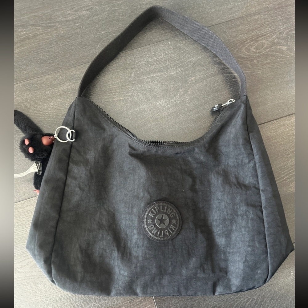 Kipling Black Shoulder Bag with Monkey Keychain